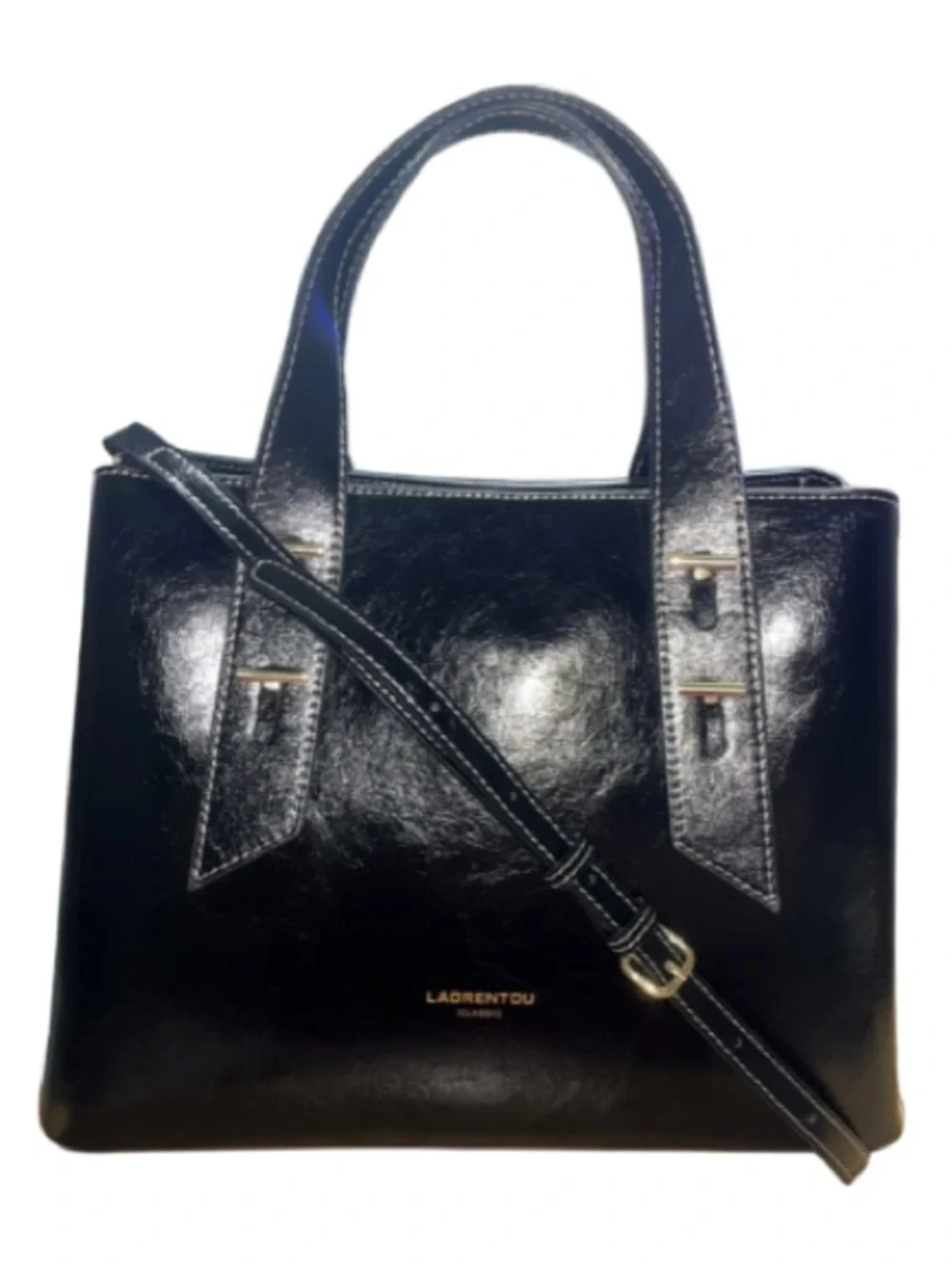 ✨LAORENTOU Black Genuine Leather Structured Satchel Crossbody Bag.- Like New✨